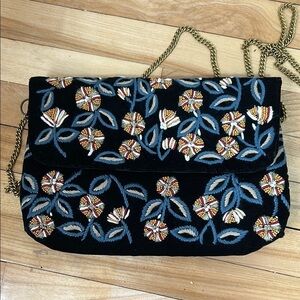 Floral embroidered velvet mini bag pouch chain